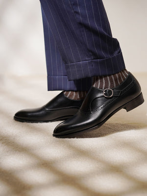 ILCEA Museum Box Calf Single Monk Straps#Color_Black