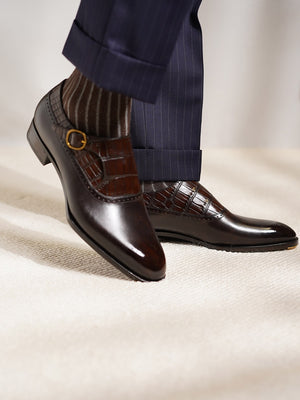 ILCEA Museum Calf Alligator Single Monk Straps#Color_Brown Alligator