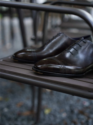 Museum Box Calf Quarter Brogue Oxford Shoes#Color_Steel