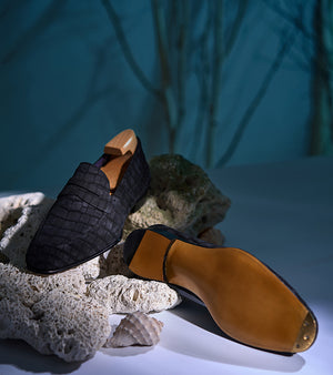 American Alligator Nubuck Penny Loafers 8150 Black#Color_Black