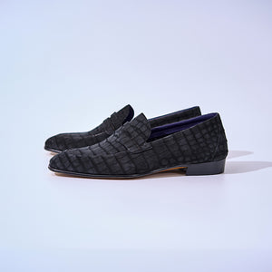 American Alligator Nubuck Penny Loafers 8150 Black#Color_Black