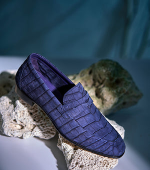 American Alligator Nubuck Penny Loafers 8150 Blue#Color_Blue