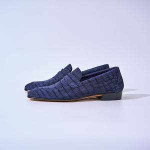American Alligator Nubuck Penny Loafers 8150 Blue#Color_Blue