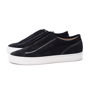 Baby Calf Suede Elastic Stitch Sneaker#Color_Black