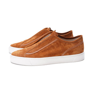 Baby Calf Suede Elastic Stitch Sneaker#Color_Golden