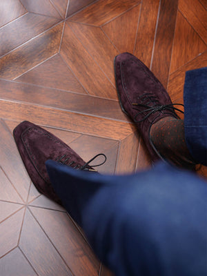 Baby Calf Suede Norwegian Oxford Shoes#Color_Wine Red
