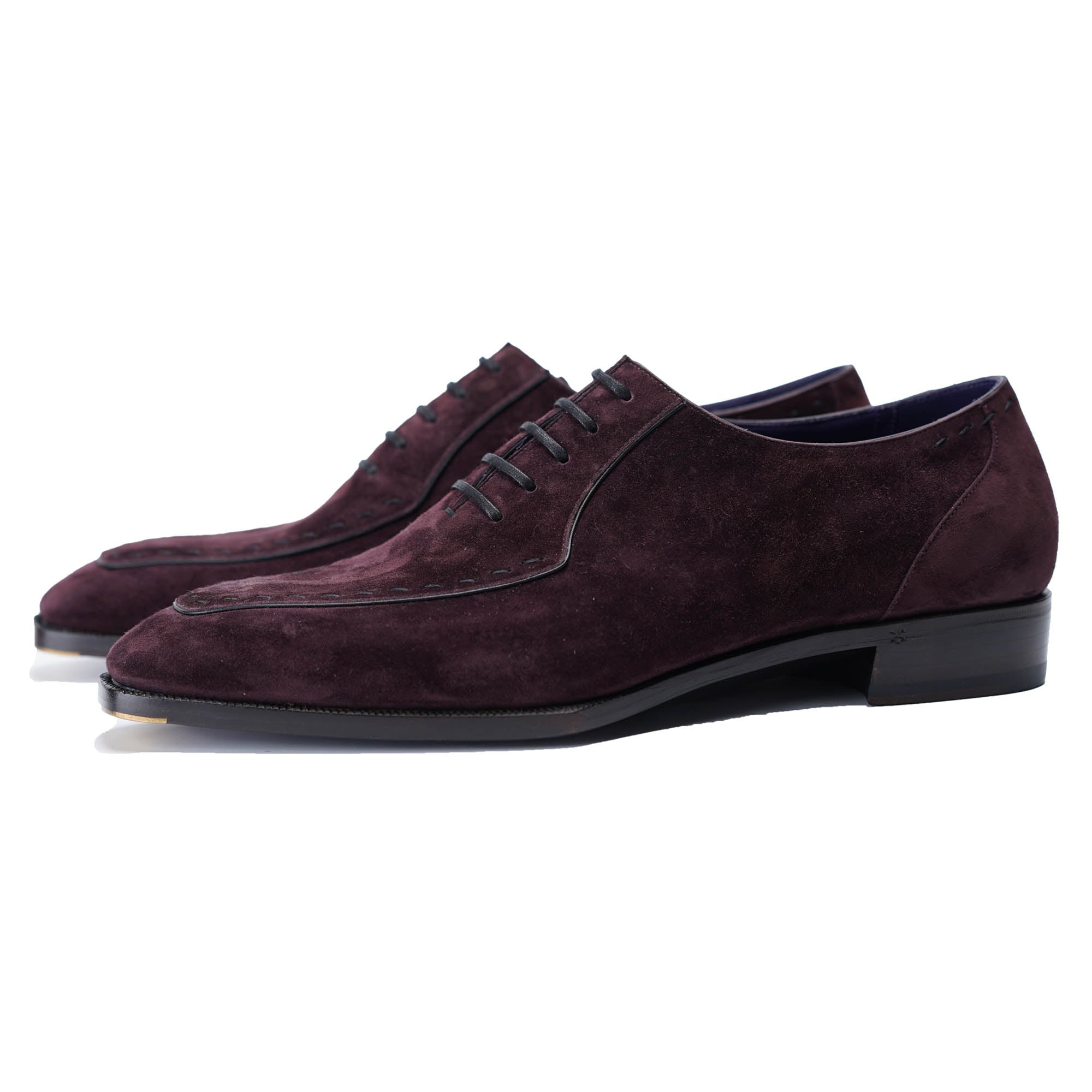 Baby Calf Suede Norwegian Oxford Shoes#Color_Wine Red