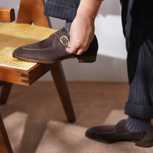 Baby Calf Suede Single Monk Straps#Color_Cocoa Brown