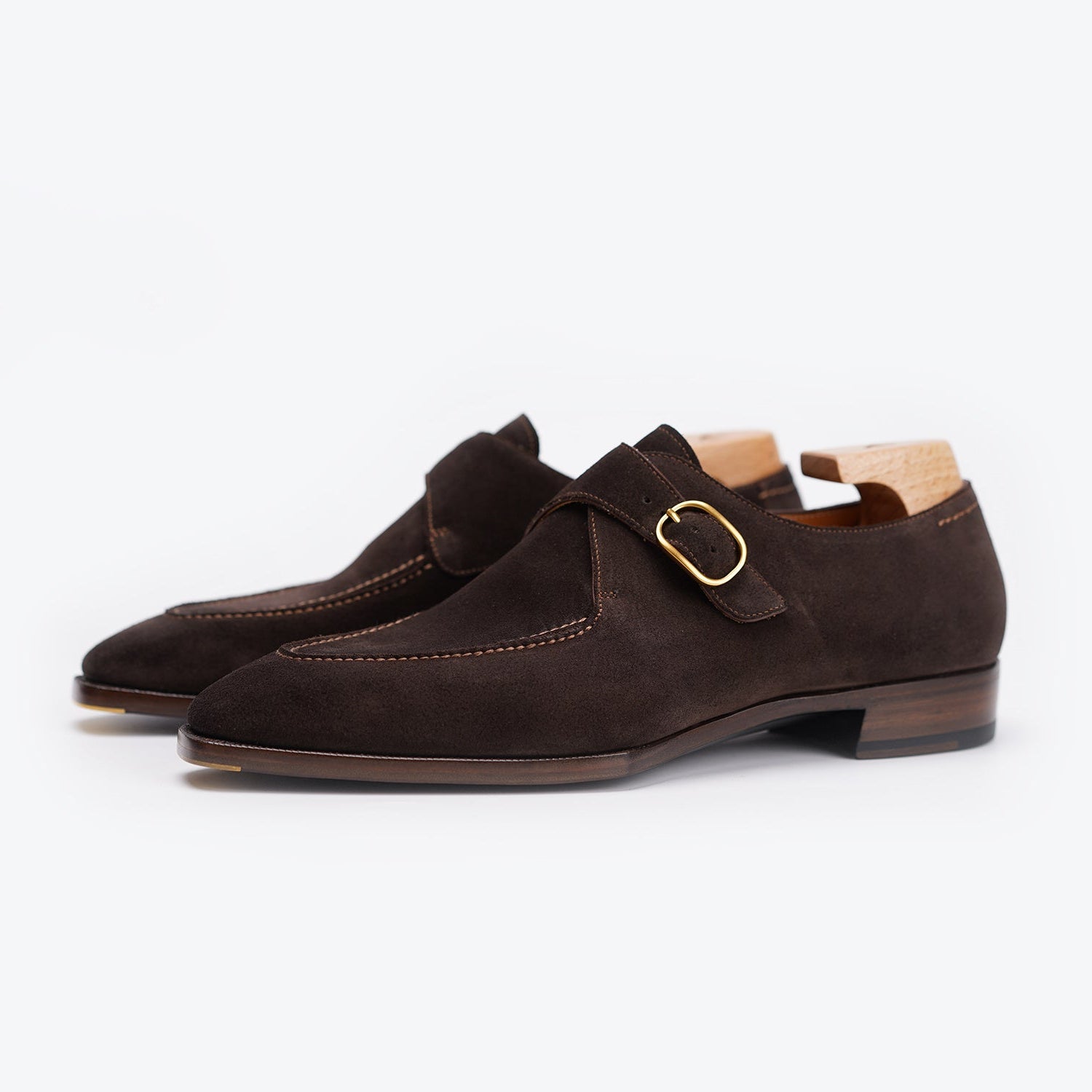 Baby Calf Suede Single Monk Straps#Color_Cocoa Brown