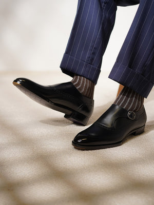 ILCEA Museum Box Calf Single Monk Straps#Color_Black