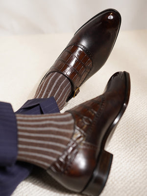 ILCEA Museum Calf Alligator Single Monk Straps#Color_Brown Alligator