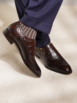 ILCEA Museum Calf Alligator Single Monk Straps#Color_Brown Alligator