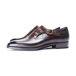 ILCEA Museum Calf Alligator Single Monk Straps#Color_Brown Alligator