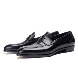 Ilcea Box Calf Brogue Penny Loafers#Color_Black