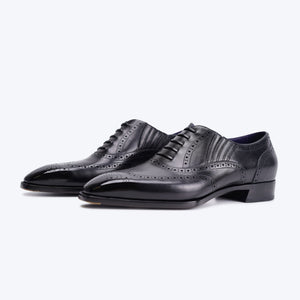 Ilcea Box Calf Full Brogue Lazyman Shoes#Color_Black