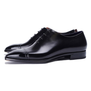 Ilcea Box Calf Quarter Brogue Oxford Shoes#Color_Black