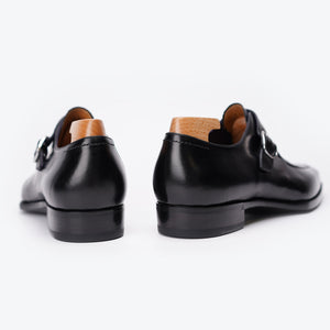 Ilcea Box Calf and Alligator Single Monk Straps#Color_Black