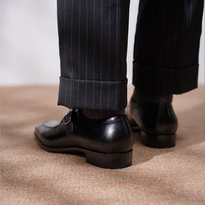 Ilcea Box Calf and Alligator Single Monk Straps#Color_Black