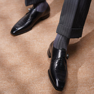 Ilcea Box Calf and Alligator Single Monk Straps#Color_Black