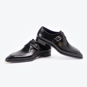 Ilcea Box Calf and Alligator Single Monk Straps#Color_Black