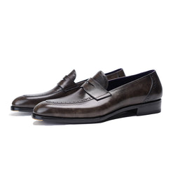 Ilcea Museum Calf Brogue Penny Loafers#Color_Steel