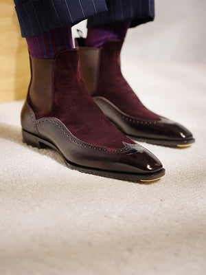 Ilcea Museum Calf Wingtip Chelsea Boots#Color_Cherry