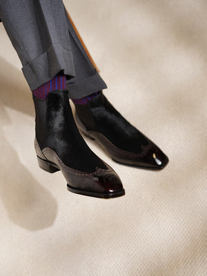 Ilcea Museum Calf Wingtip Chelsea Boots#Color_Cherry Baby Calf Hair
