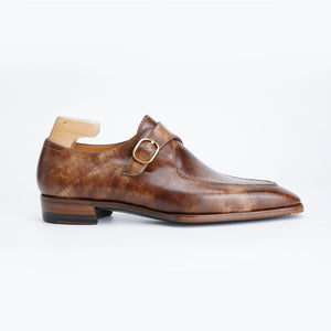 Ilcea Museum Calf and Alligator Single Monk Straps#Color_Light Brown