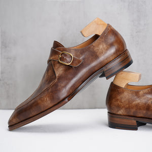 Ilcea Museum Calf and Alligator Single Monk Straps#Color_Light Brown