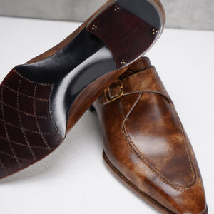 Ilcea Museum Calf and Alligator Single Monk Straps#Color_Light Brown