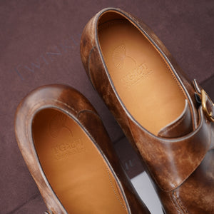 Ilcea Museum Calf and Alligator Single Monk Straps#Color_Light Brown