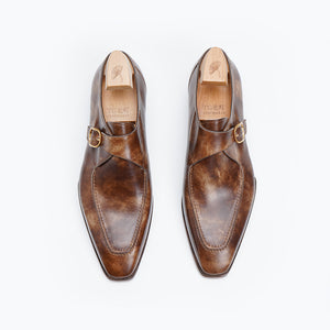 Ilcea Museum Calf and Alligator Single Monk Straps#Color_Light Brown