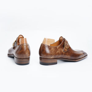 Ilcea Museum Calf and Alligator Single Monk Straps#Color_Light Brown