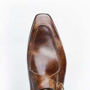 Ilcea Museum Calf and Alligator Single Monk Straps#Color_Light Brown