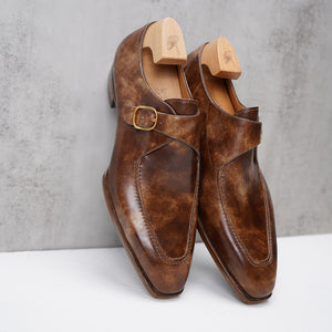 Ilcea Museum Calf and Alligator Single Monk Straps#Color_Light Brown