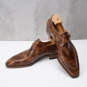 Ilcea Museum Calf and Alligator Single Monk Straps#Color_Light Brown