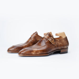 Ilcea Museum Calf and Alligator Single Monk Straps#Color_Light Brown