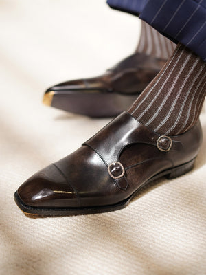 Ilcea Museum calf Double Monk Straps#Color_Steel