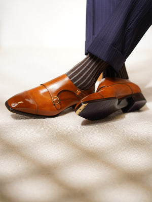 Ilcea Museum calf Double Monk Straps#Color_Light Brown