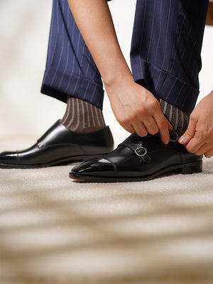 Ilcea box calf Double Monk Straps#Color_Black