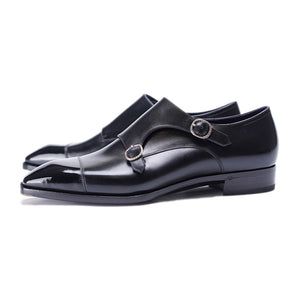 Ilcea box calf Double Monk Straps#Color_Black