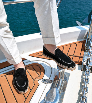 Italian Baby Calf Suede ESPADRILLES 3010S#Color_Black