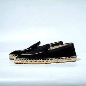 Italian Baby Calf Suede ESPADRILLES 3010S#Color_Black
