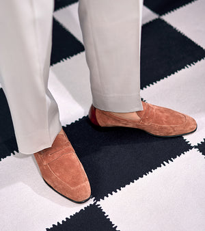 Italian Baby Calf Suede Penny Loafers#Color_Red