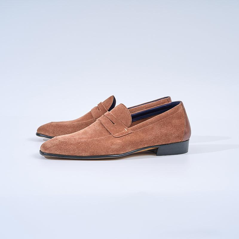 Italian Baby Calf Suede Penny Loafers#Color_Red