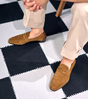 Italian Baby Calf Suede Penny Loafers#Color_Soil