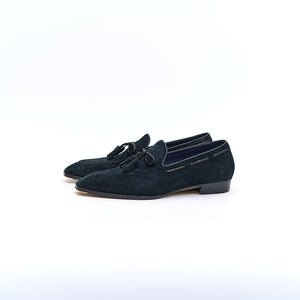 Italian Baby Calf Suede Tassel Loafers#Color_Blue