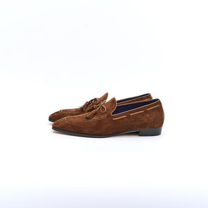 Italian Baby Calf Suede Tassel Loafers#Color_Brown1