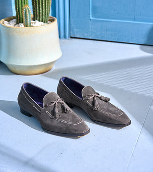 Italian Baby Calf Suede Tassel Loafers#Color_Dark Grey