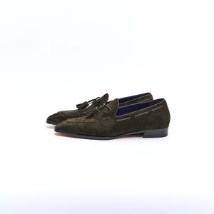 Italian Baby Calf Suede Tassel Loafers#Color_Green3